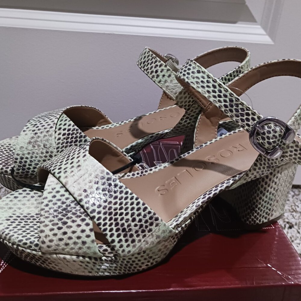 Green snake print sandals